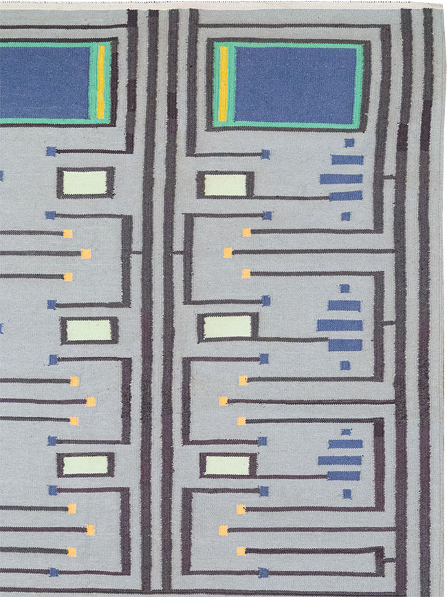 Contemporary Indian Flatweave Cotton Dhurrie Room Size Carpet, No.32636 - Galerie Shabab