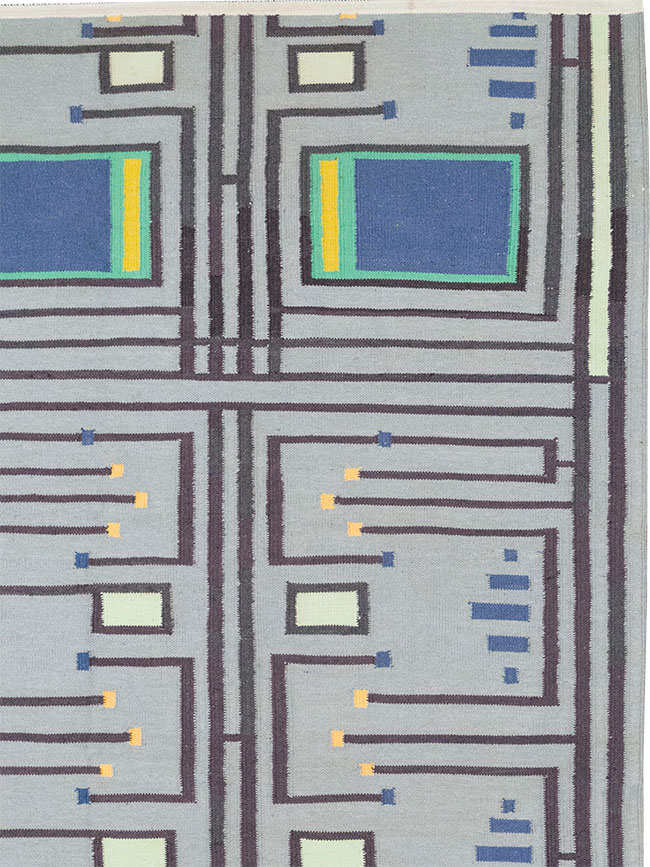 Contemporary Indian Flatweave Cotton Dhurrie Room Size Carpet, No.32636 - Galerie Shabab
