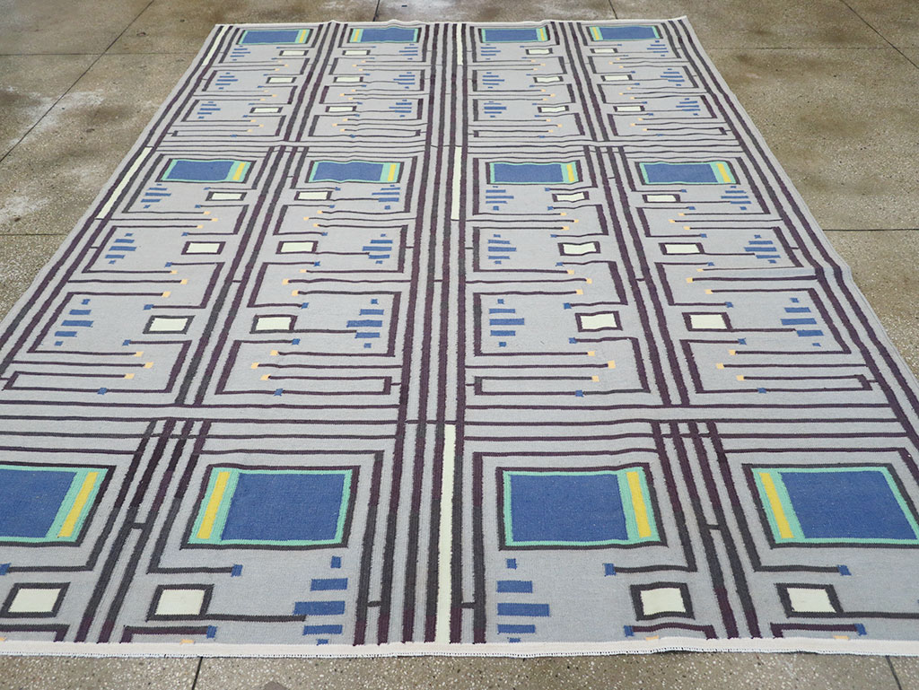 Contemporary Indian Flatweave Cotton Dhurrie Room Size Carpet, No.32636 - Galerie Shabab