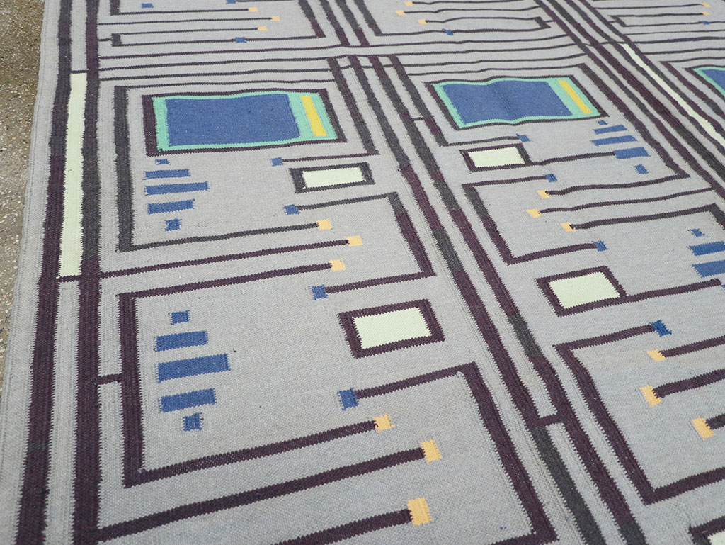 Contemporary Indian Flatweave Cotton Dhurrie Room Size Carpet, No.32636 - Galerie Shabab