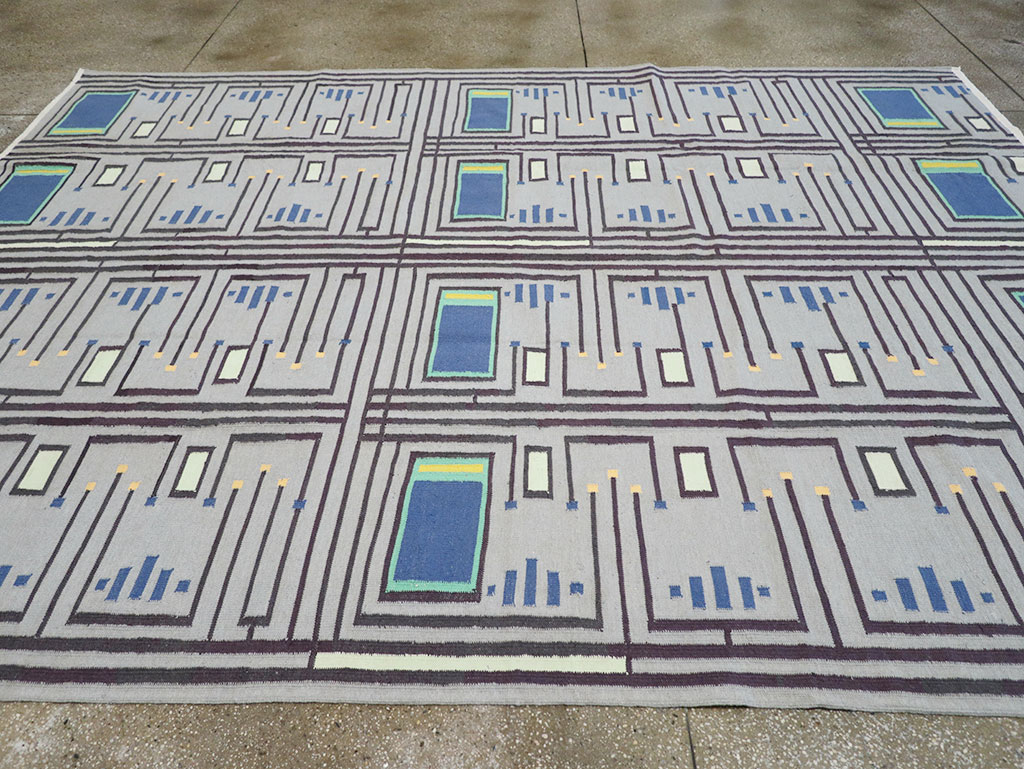 Contemporary Indian Flatweave Cotton Dhurrie Room Size Carpet, No.32636 - Galerie Shabab