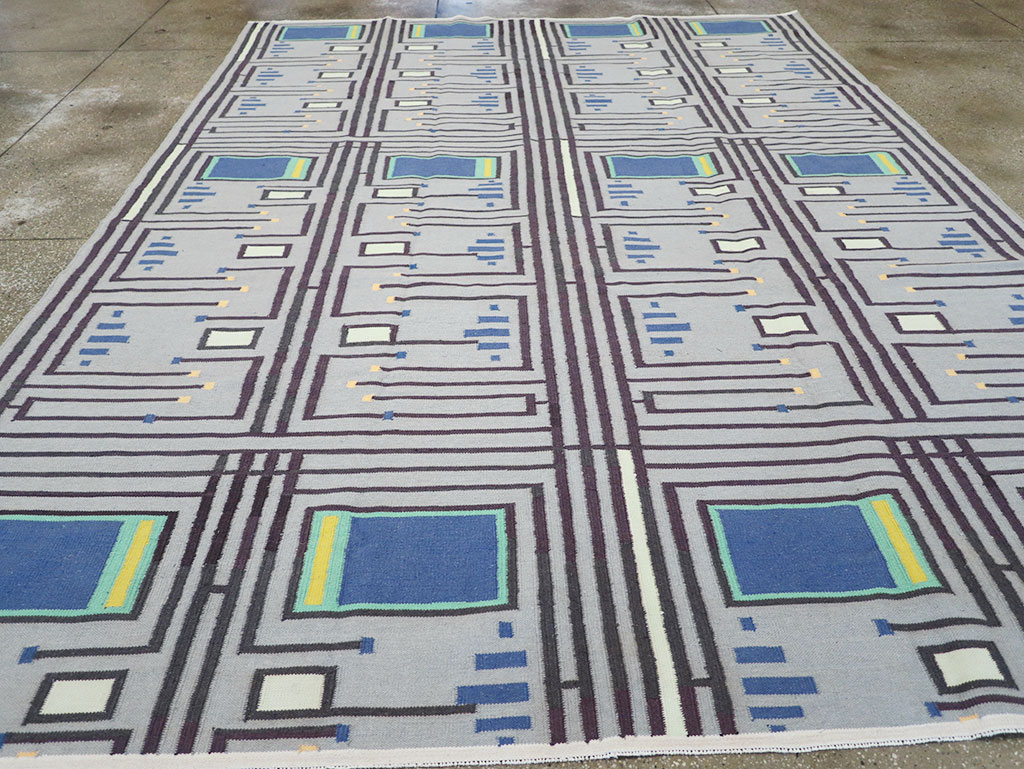 Contemporary Indian Flatweave Cotton Dhurrie Room Size Carpet, No.32636 - Galerie Shabab