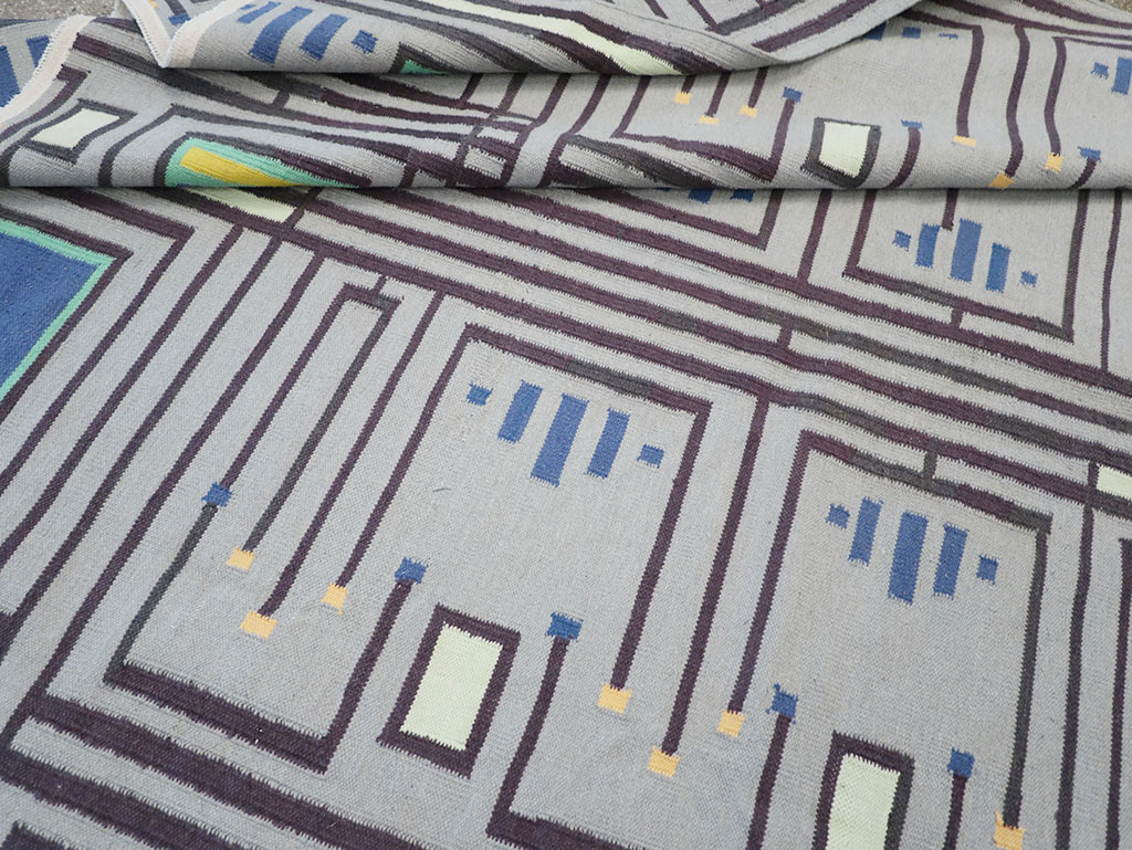 Contemporary Indian Flatweave Cotton Dhurrie Room Size Carpet, No.32636 - Galerie Shabab