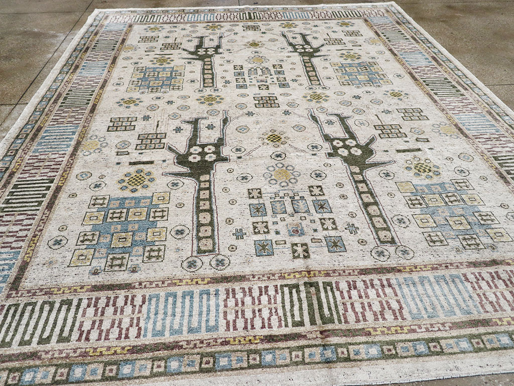 Modern East Turkestan Silk Khotan Room Size Carpet, No.32640 - Galerie Shabab