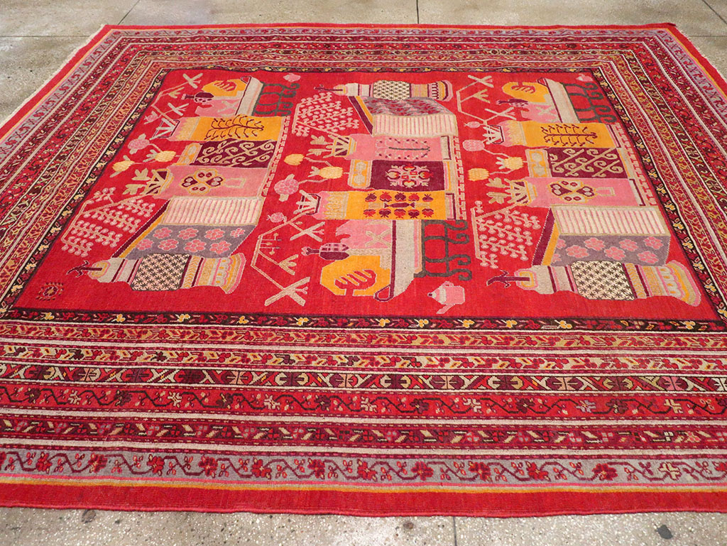 Antique East Turkestan Pictorial Vase Khotan Room Size Carpet, No.32926 - Galerie Shabab
