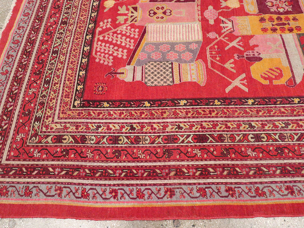 Antique East Turkestan Pictorial Vase Khotan Room Size Carpet, No.32926 - Galerie Shabab