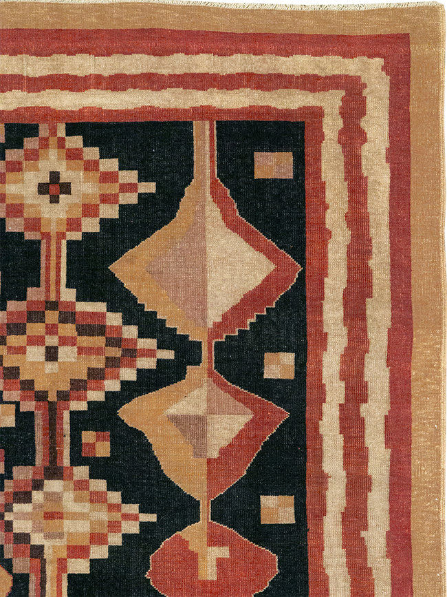 Vintage Turkish Art Deco Accent Carpet, No.32939 - Galerie Shabab