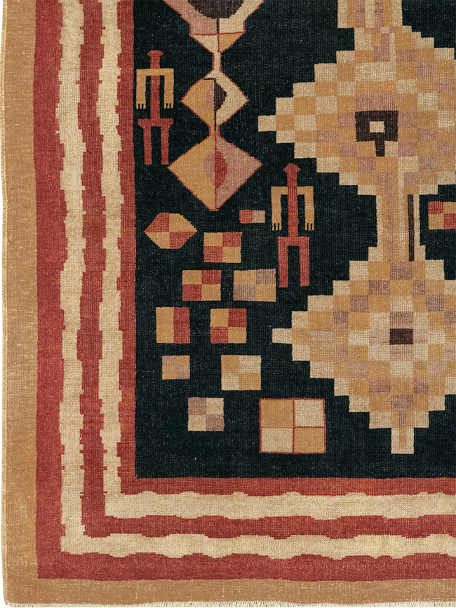 Vintage Turkish Art Deco Accent Carpet, No.32939 - Galerie Shabab