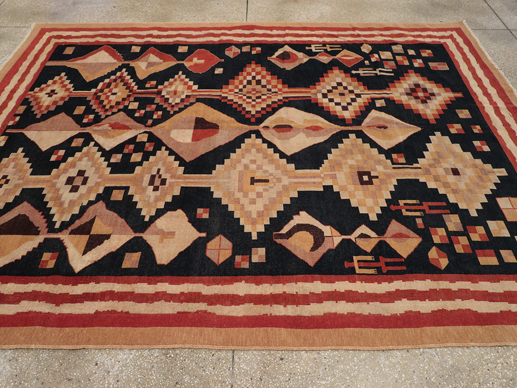 Vintage Turkish Art Deco Accent Carpet, No.32939 - Galerie Shabab