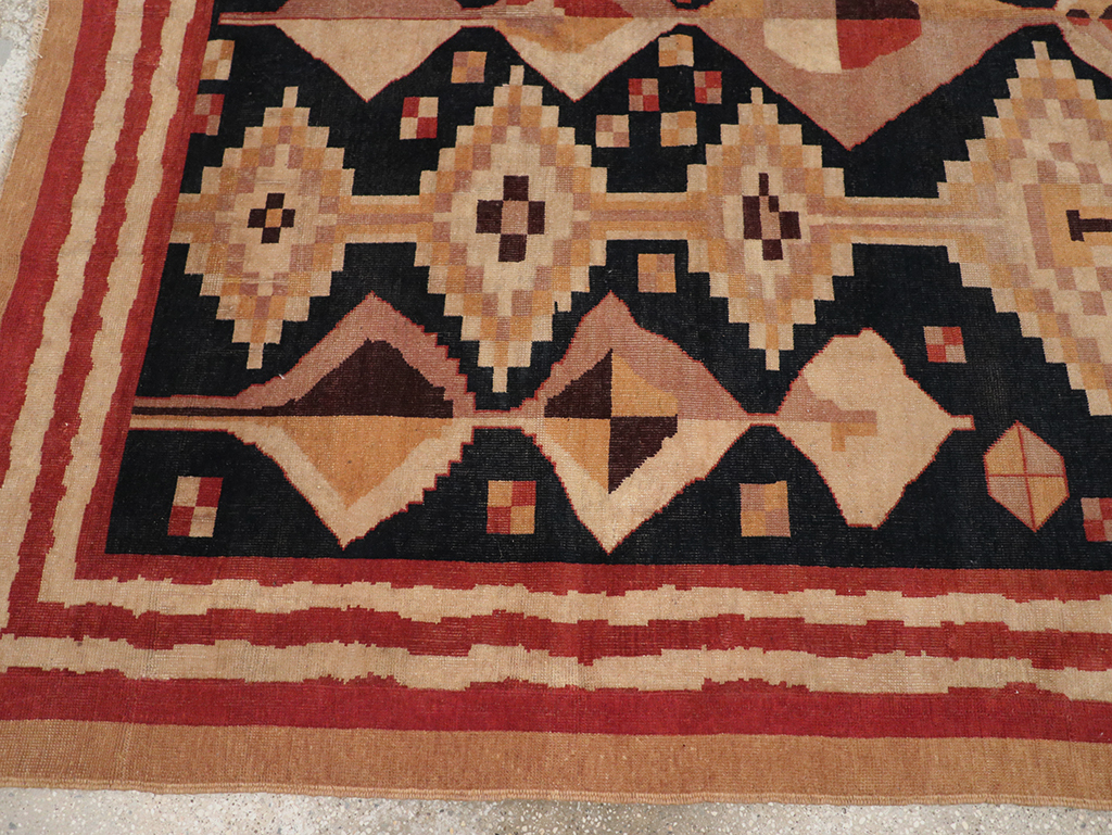 Vintage Turkish Art Deco Accent Carpet, No.32939 - Galerie Shabab