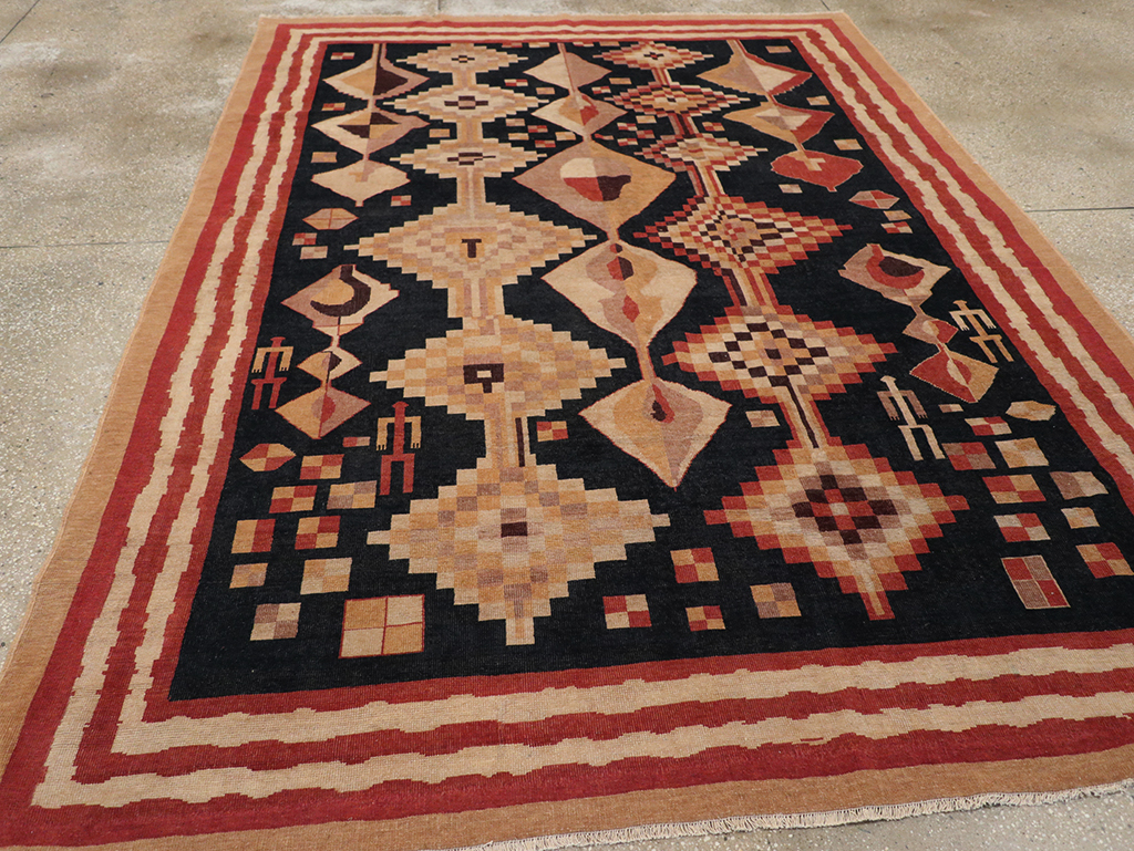 Vintage Turkish Art Deco Accent Carpet, No.32939 - Galerie Shabab