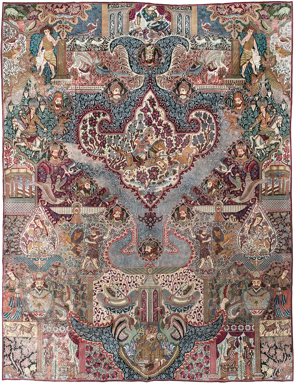 Vintage Persian Mashad Pictorial Room Size Carpet, No.32941 - Galerie Shabab