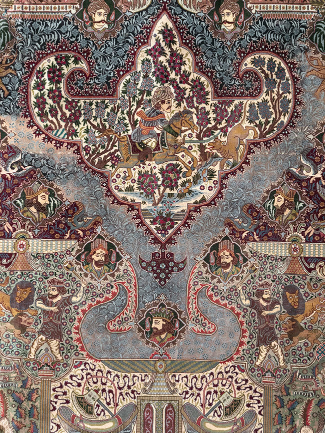 Vintage Persian Mashad Pictorial Room Size Carpet, No.32941 - Galerie Shabab