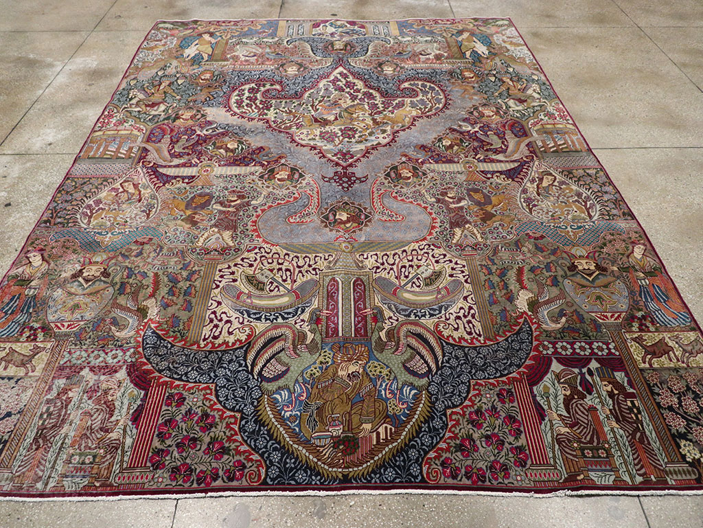Vintage Persian Mashad Pictorial Room Size Carpet, No.32941 - Galerie Shabab