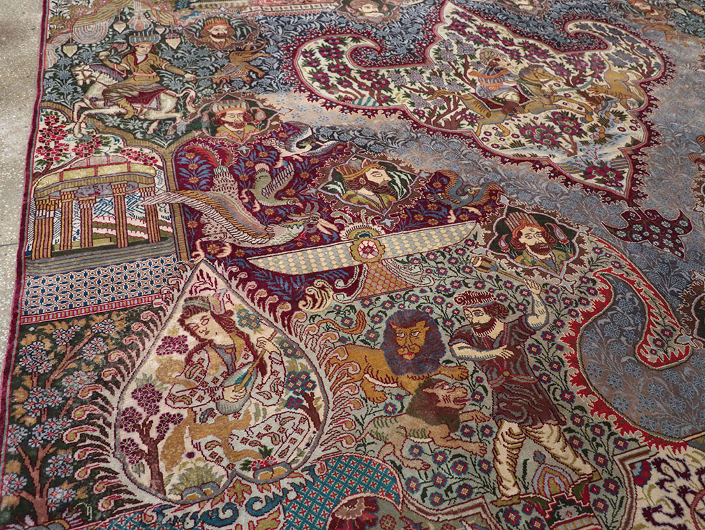 Vintage Persian Mashad Pictorial Room Size Carpet, No.32941 - Galerie Shabab