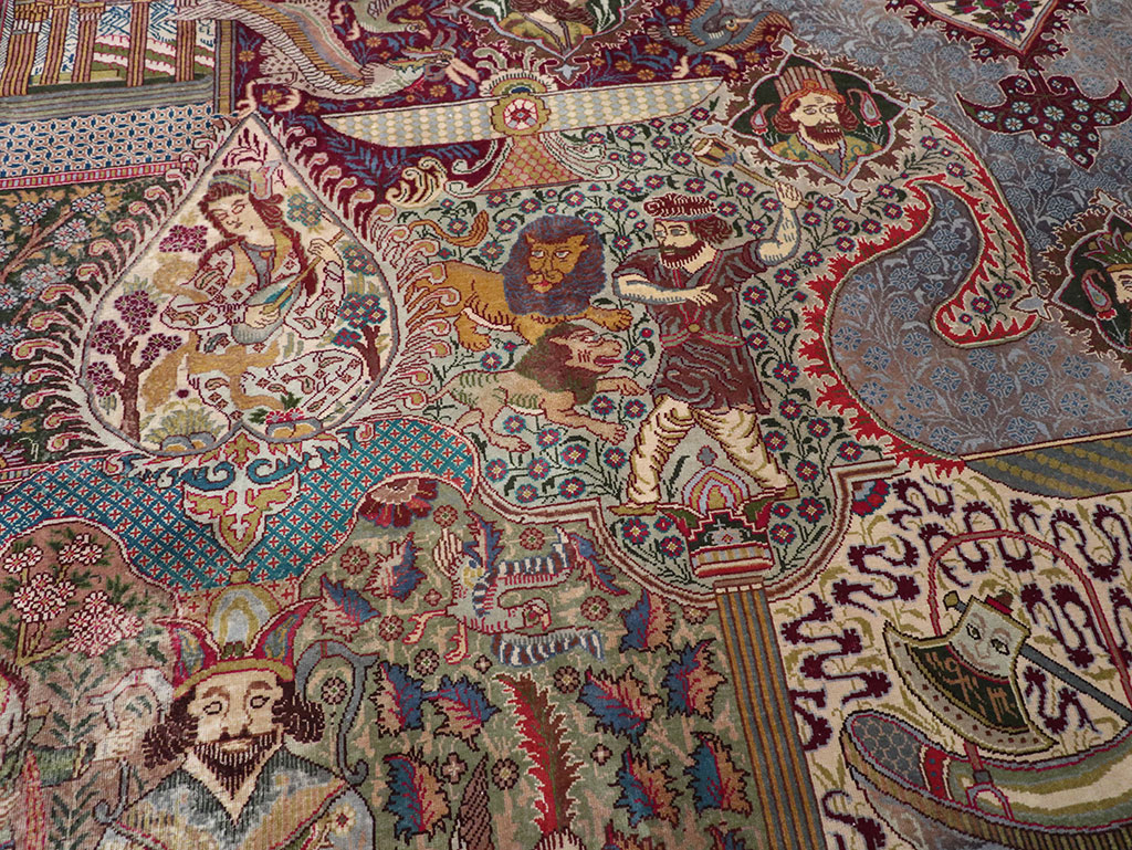 Vintage Persian Mashad Pictorial Room Size Carpet, No.32941 - Galerie Shabab