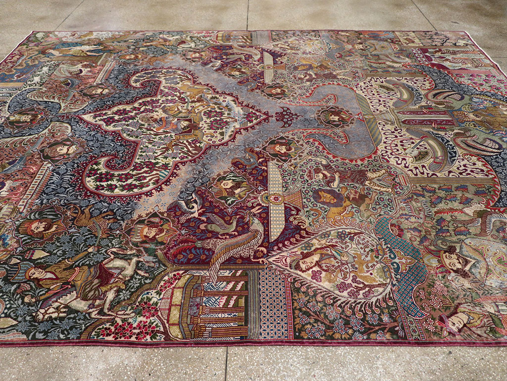 Vintage Persian Mashad Pictorial Room Size Carpet, No.32941 - Galerie Shabab