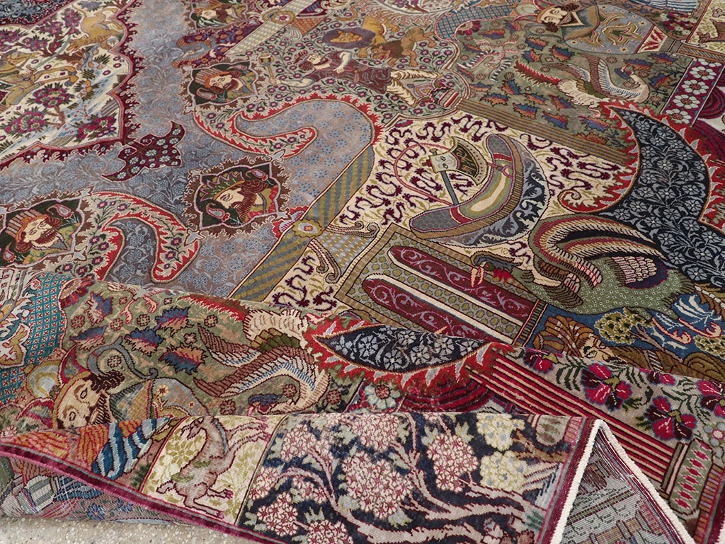 Vintage Persian Mashad Pictorial Room Size Carpet, No.32941 - Galerie Shabab