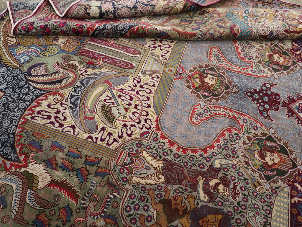 Vintage Persian Mashad Pictorial Room Size Carpet, No.32941 - Galerie Shabab