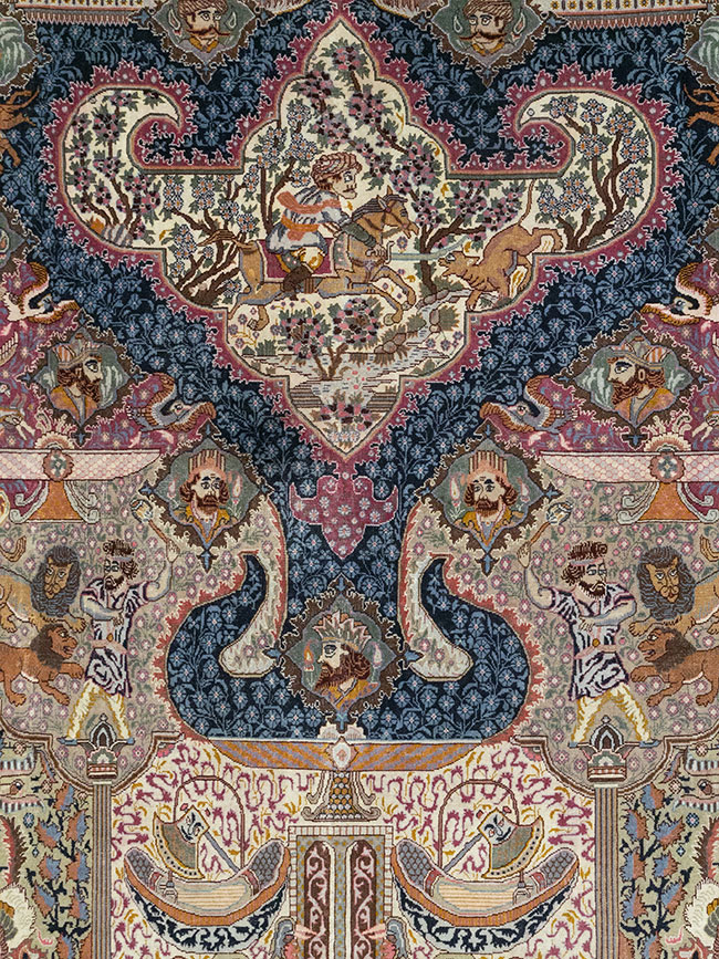 Vintage Persian Mashad Pictorial Room Size Carpet, No.32942 - Galerie Shabab