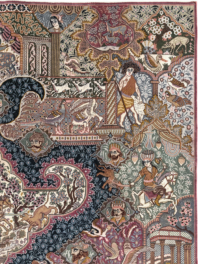 Vintage Persian Mashad Pictorial Room Size Carpet, No.32942 - Galerie Shabab