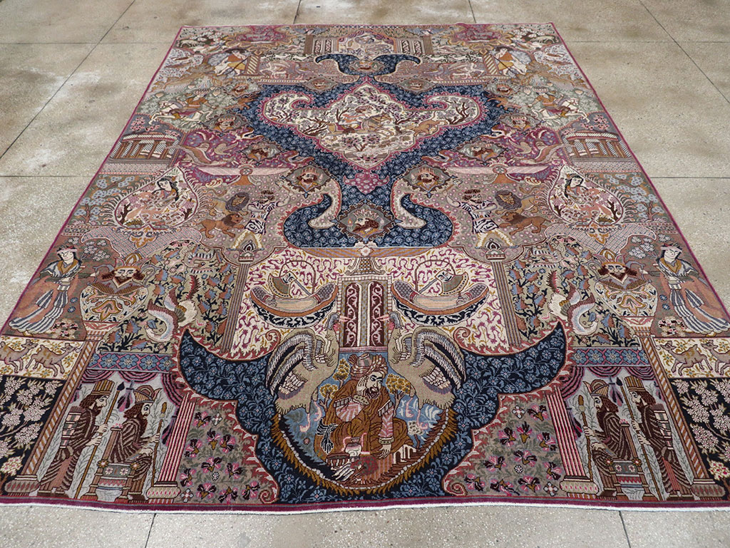 Vintage Persian Mashad Pictorial Room Size Carpet, No.32942 - Galerie Shabab