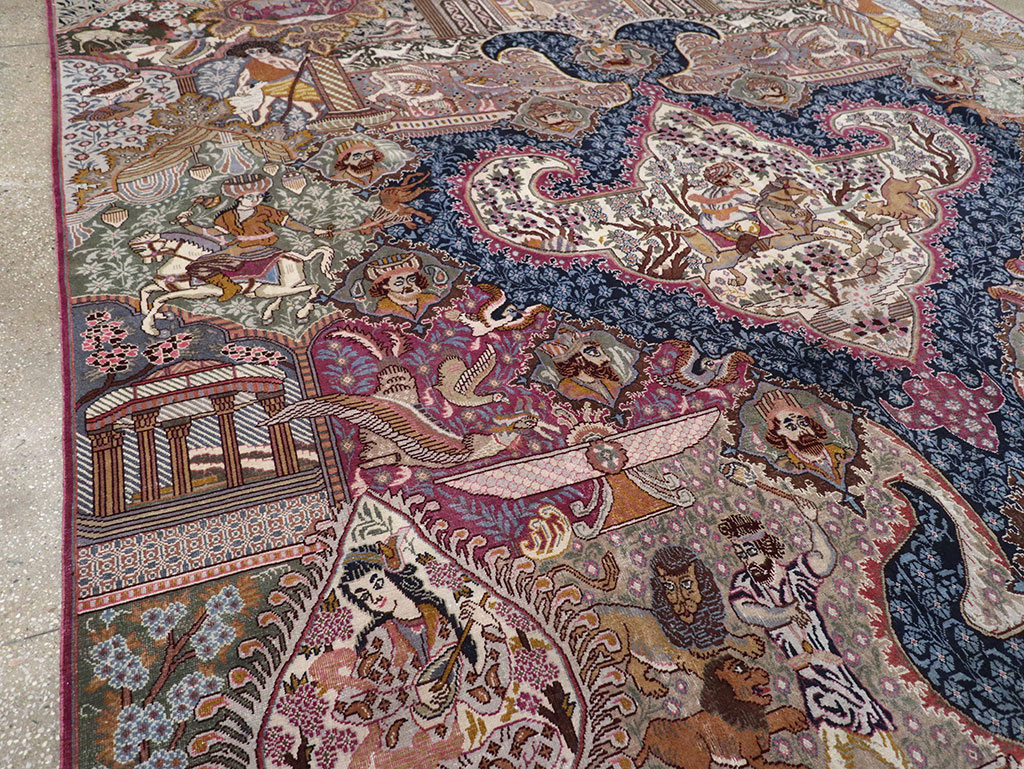 Vintage Persian Mashad Pictorial Room Size Carpet, No.32942 - Galerie Shabab