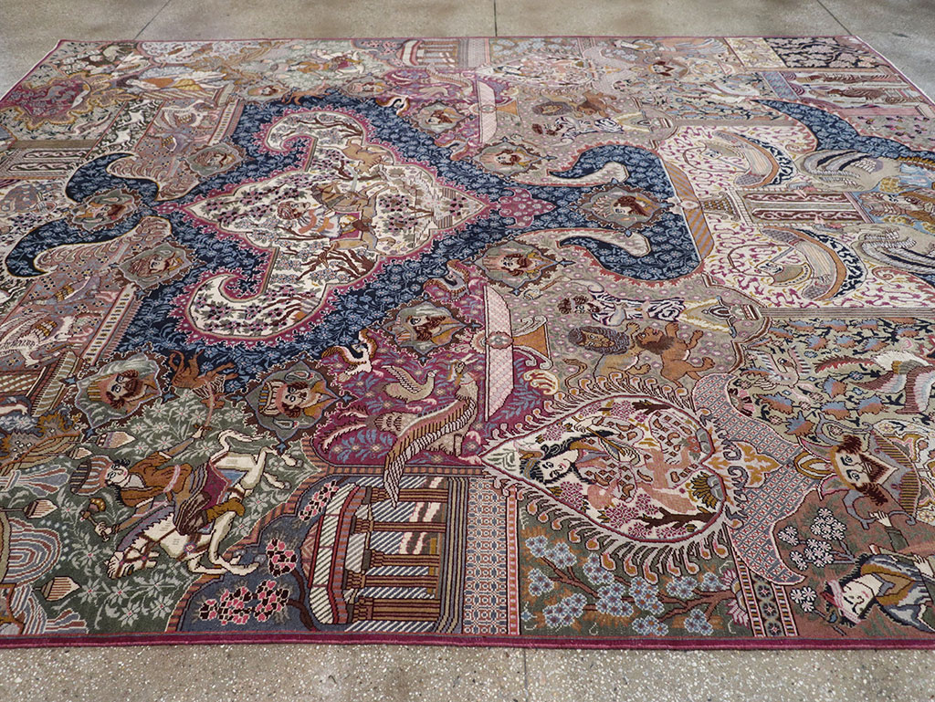 Vintage Persian Mashad Pictorial Room Size Carpet, No.32942 - Galerie Shabab