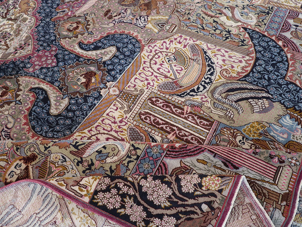 Vintage Persian Mashad Pictorial Room Size Carpet, No.32942 - Galerie Shabab