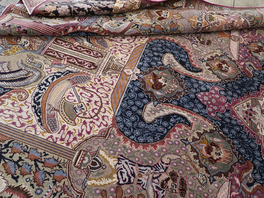 Vintage Persian Mashad Pictorial Room Size Carpet, No.32942 - Galerie Shabab