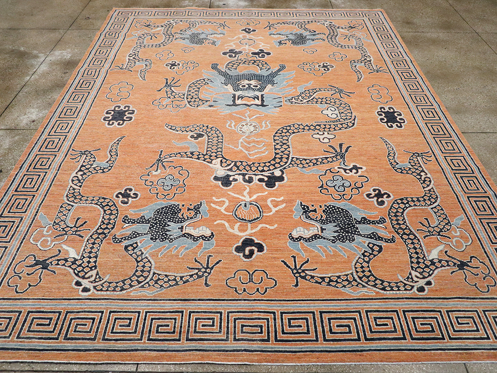 Modern East Turkestan Dragon Khotan Pictorial Room Size Carpet, No.33010 - Galerie Shabab