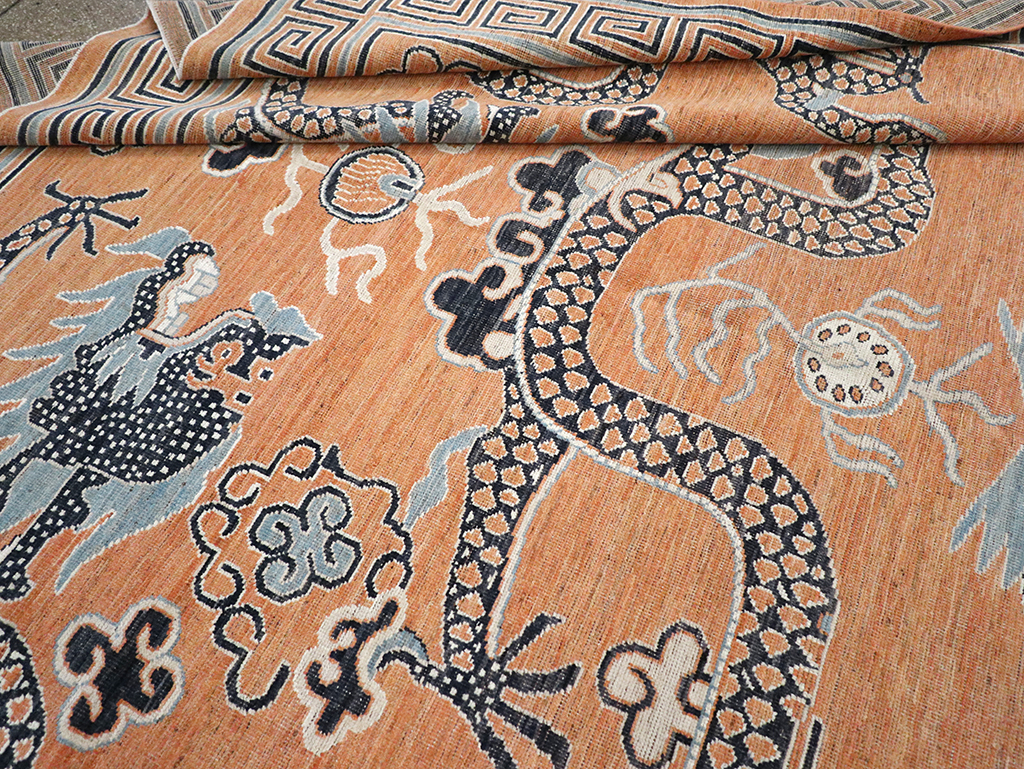Modern East Turkestan Dragon Khotan Pictorial Room Size Carpet, No.33010 - Galerie Shabab