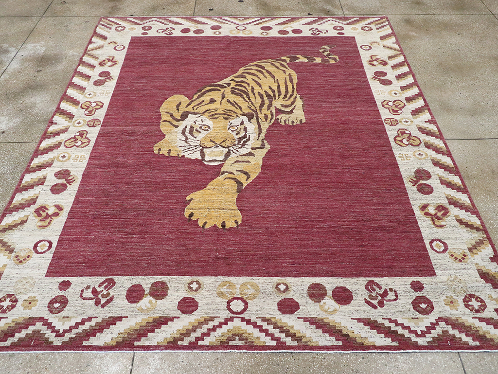 Modern East Turkestan Khotan Pictorial Room Size Carpet, No.33027 - Galerie Shabab