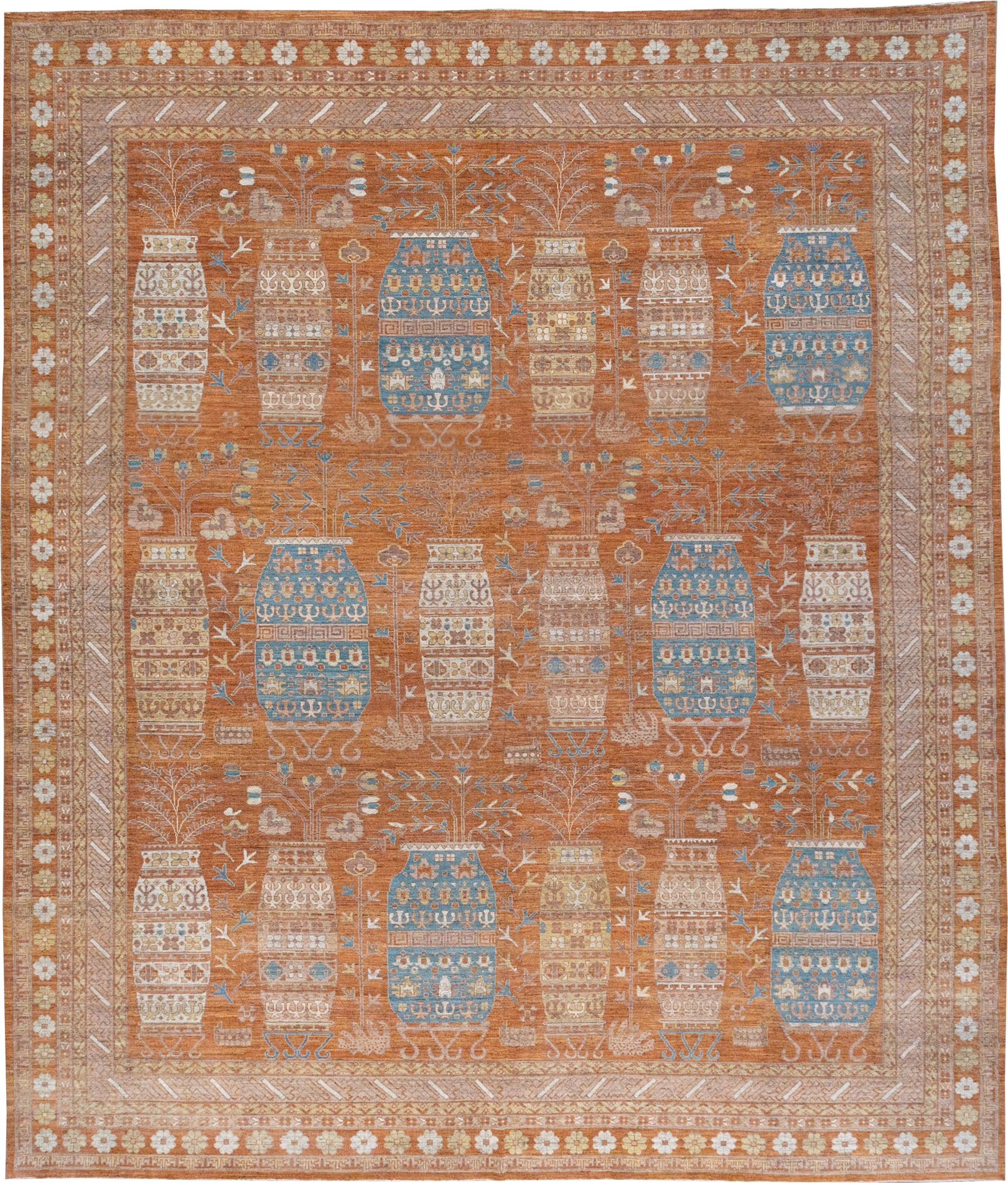 Modern East Turkestan Khotan Vase Pictorial Large Carpet, No.33032 - Galerie Shabab