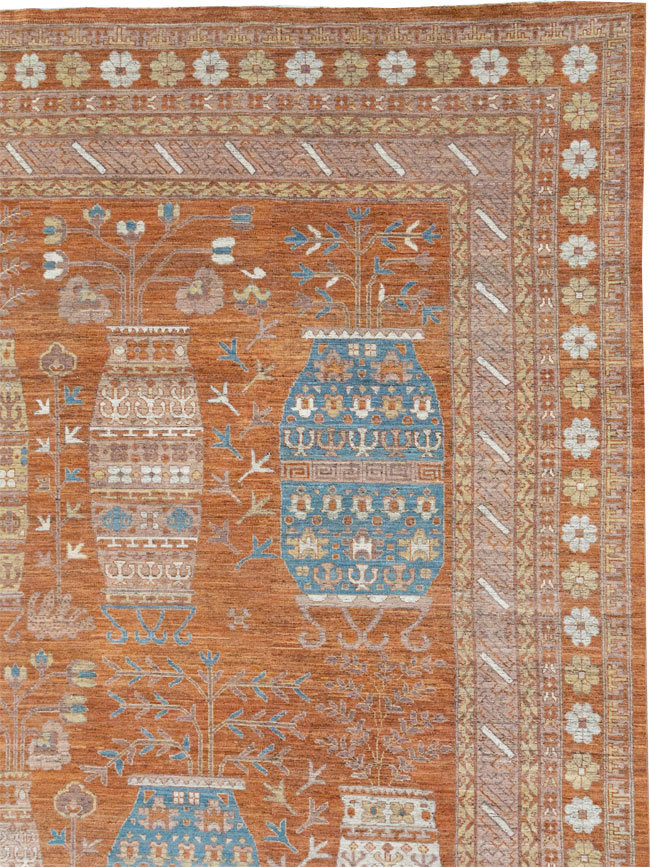 Modern East Turkestan Khotan Vase Pictorial Large Carpet, No.33032 - Galerie Shabab