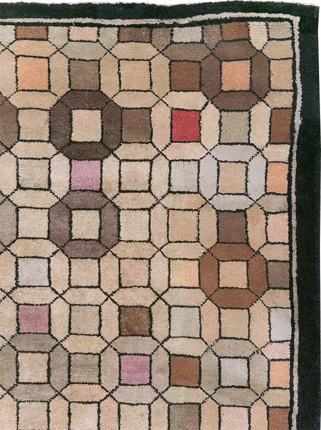 Vintage Chinese Art Deco Accent Rug, No.33133 - Galerie Shabab