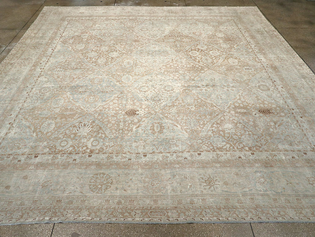 Antique Persian Lavar Kerman Large Square Room Size Carpet, No.33185 - Galerie Shabab