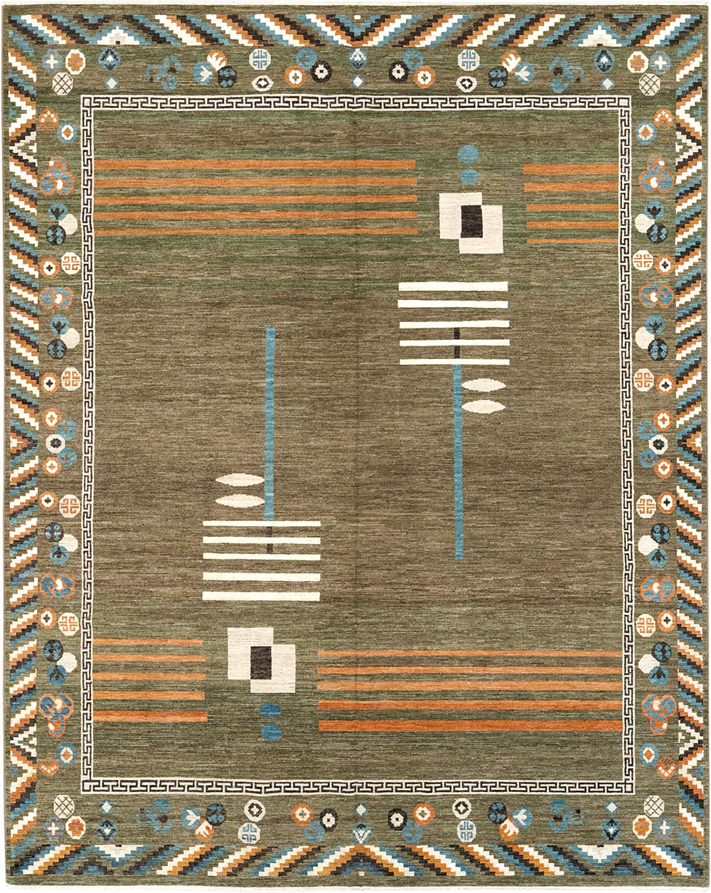 Modern East Turkestan Khotan Art Deco Room Size Carpet, No.33217 - Galerie Shabab