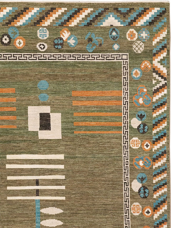 Modern East Turkestan Khotan Art Deco Room Size Carpet, No.33217 - Galerie Shabab