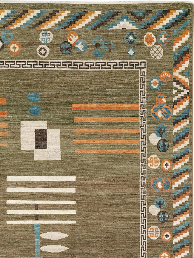 Modern East Turkestan Khotan Art Deco Room Size Carpet, No.33217 - Galerie Shabab