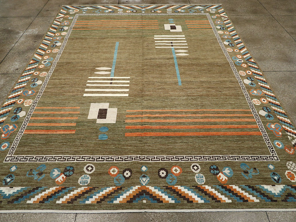 Modern East Turkestan Khotan Art Deco Room Size Carpet, No.33217 - Galerie Shabab