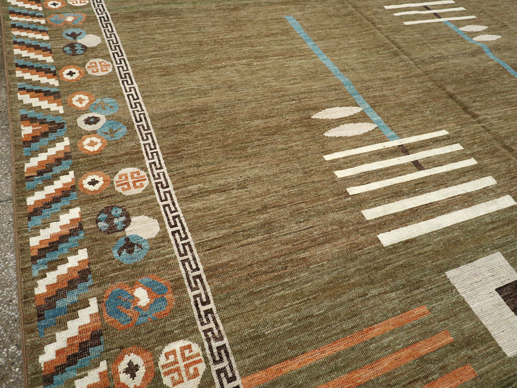 Modern East Turkestan Khotan Art Deco Room Size Carpet, No.33217 - Galerie Shabab
