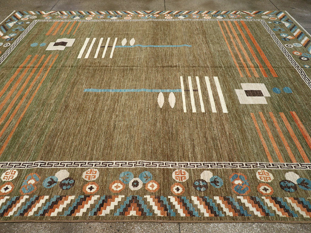 Modern East Turkestan Khotan Art Deco Room Size Carpet, No.33217 - Galerie Shabab
