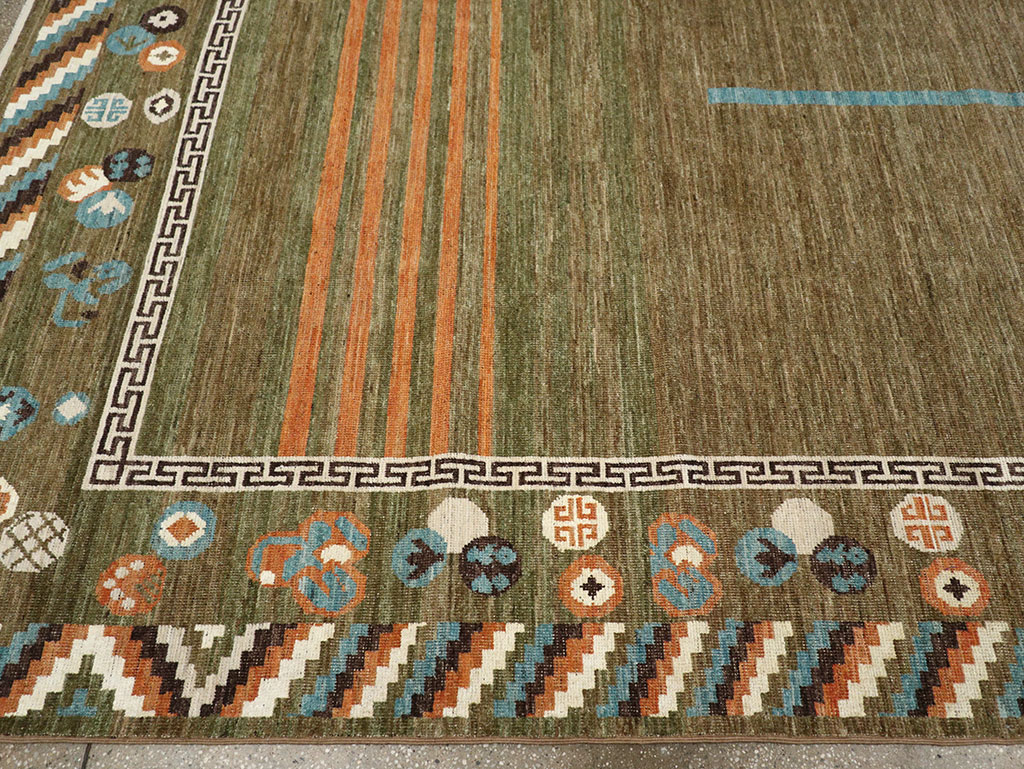 Modern East Turkestan Khotan Art Deco Room Size Carpet, No.33217 - Galerie Shabab