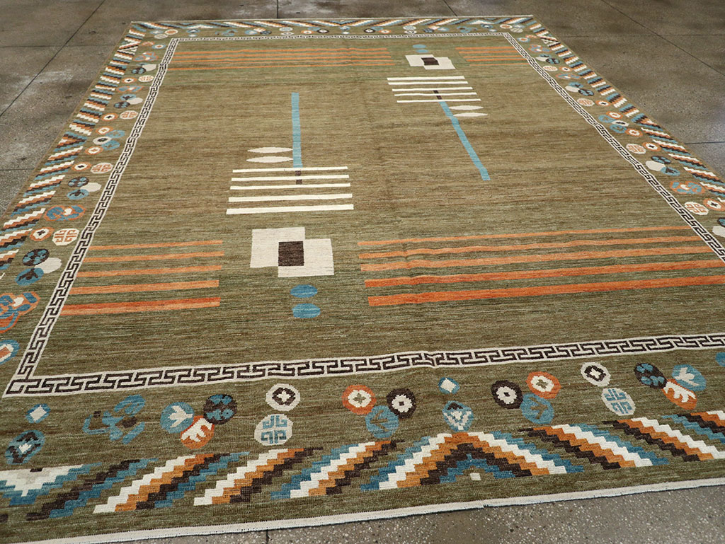 Modern East Turkestan Khotan Art Deco Room Size Carpet, No.33217 - Galerie Shabab