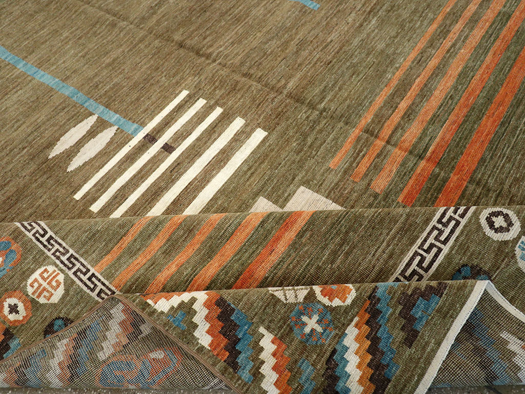 Modern East Turkestan Khotan Art Deco Room Size Carpet, No.33217 - Galerie Shabab