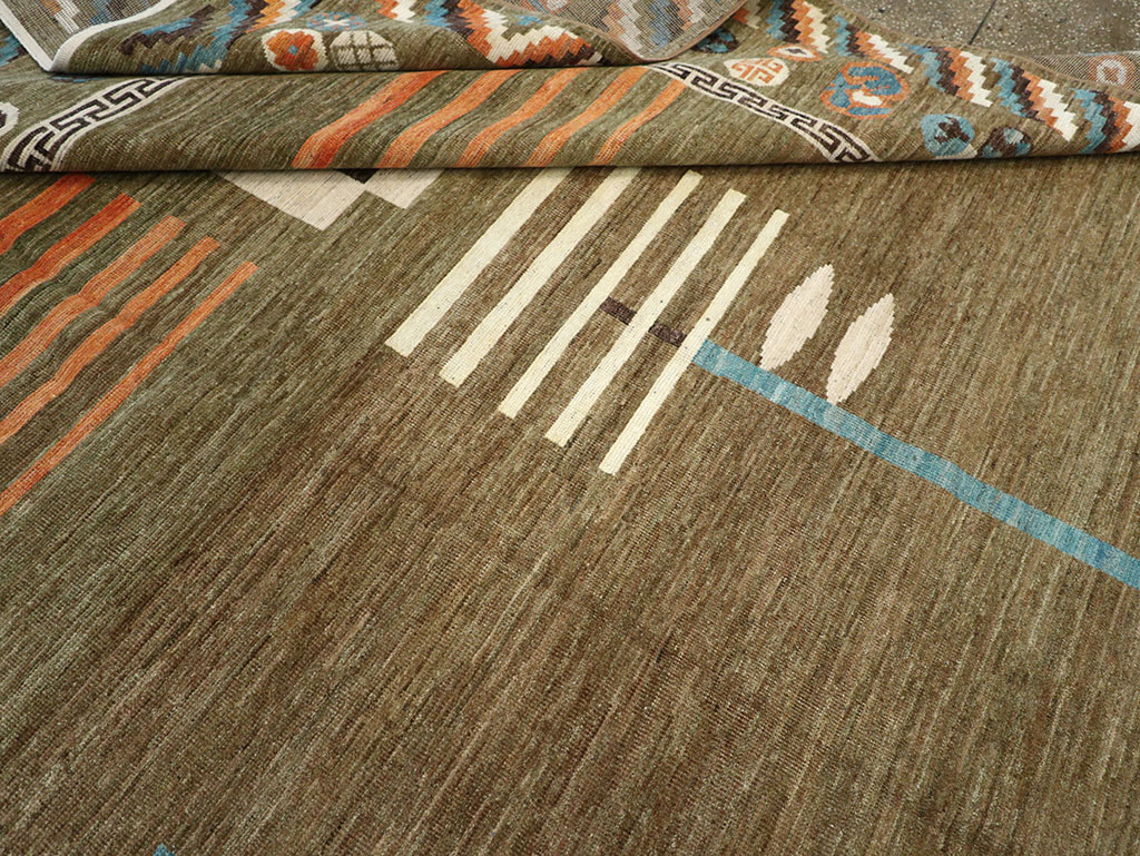 Modern East Turkestan Khotan Art Deco Room Size Carpet, No.33217 - Galerie Shabab