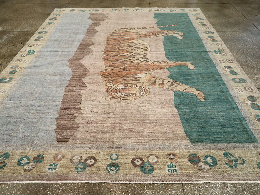 Modern East Turkestan Pictorial Khotan Room Size Carpet, No.33220 - Galerie Shabab