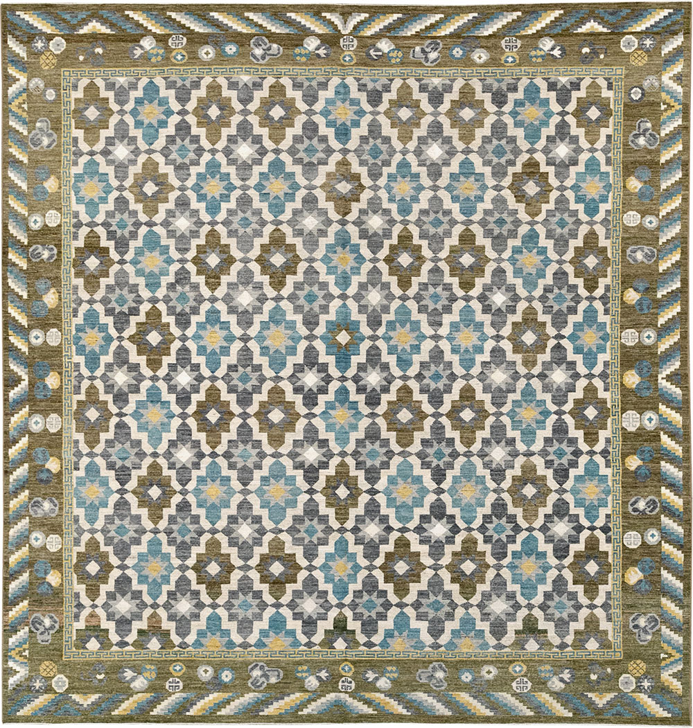 Modern East Turkestan Khotan Large Square Room Size Carpet, No.33221 - Galerie Shabab