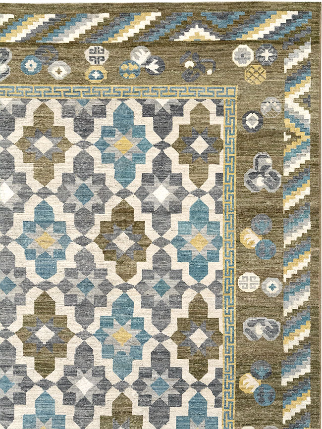 Modern East Turkestan Khotan Large Square Room Size Carpet, No.33221 - Galerie Shabab